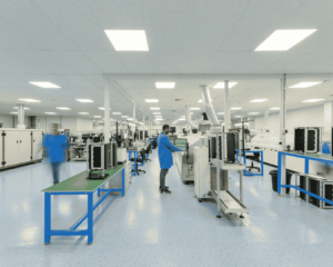 Factory workers in the electronics manufacturing facility